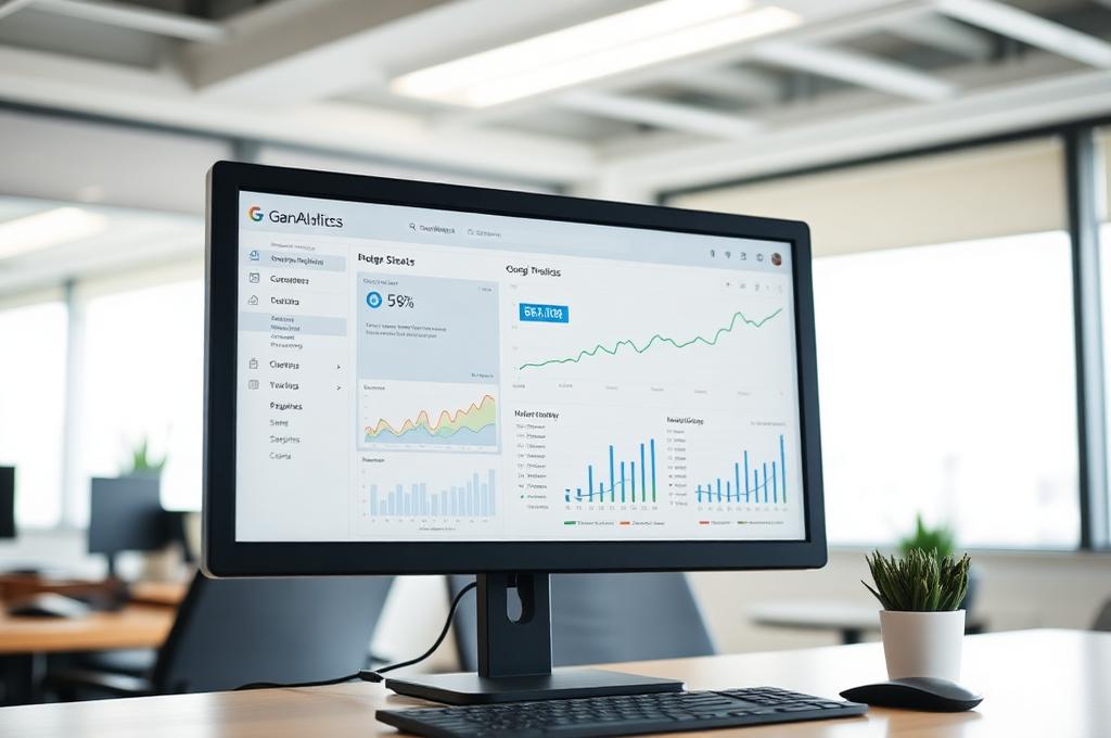 Google Analytics Dashboard auf Computerbildschirm mit Website-Traffic-Daten